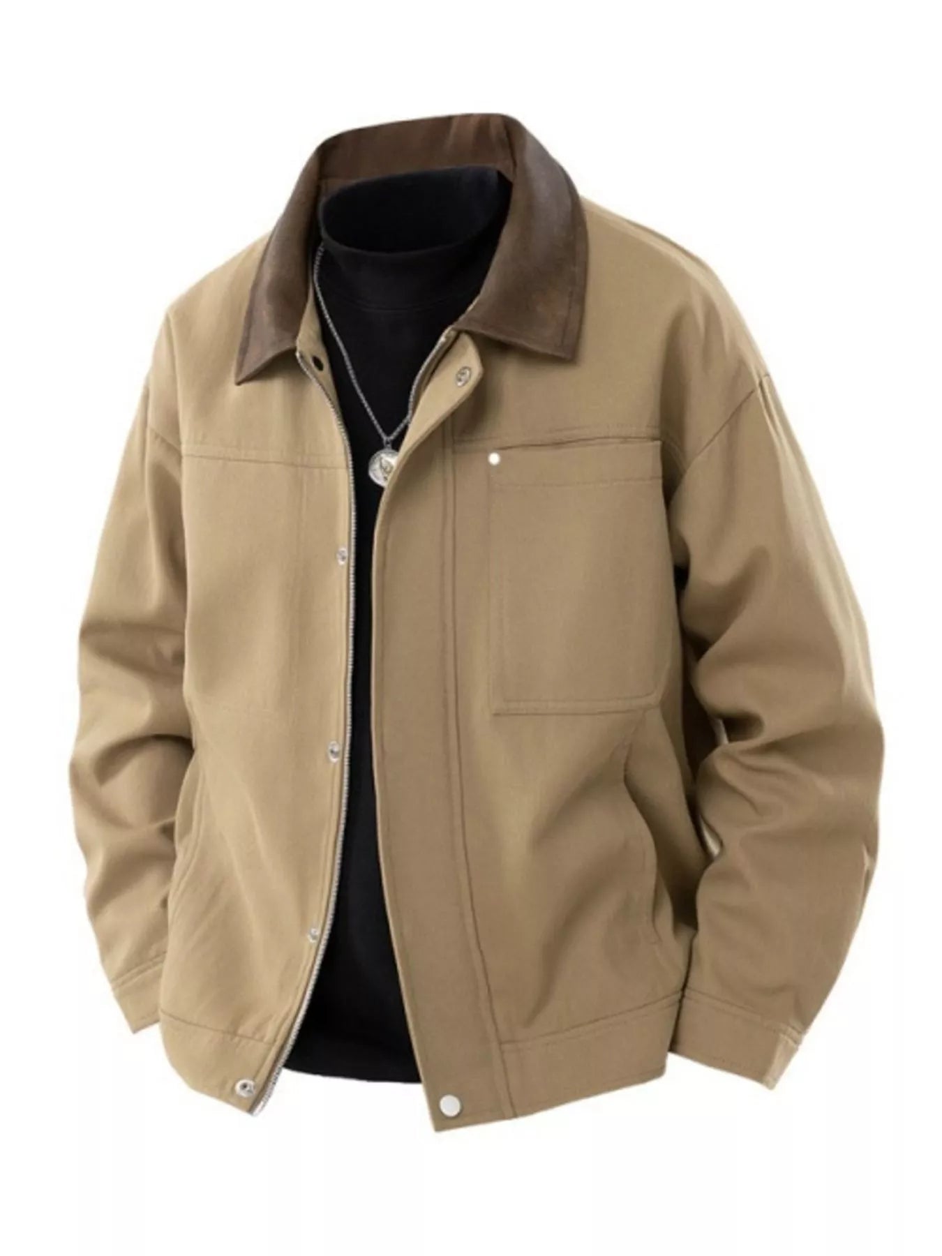 Men's Plus Size Contrast Collar Casual Jacket