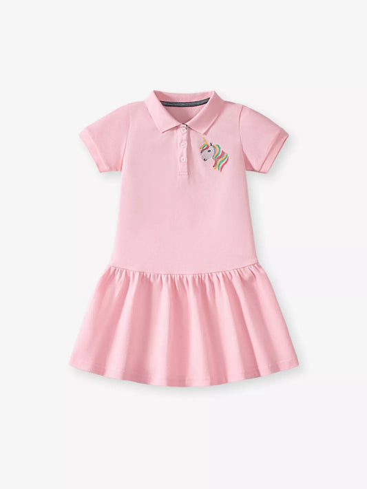 Children's Unicorn Embroidered Polo Collar Dress