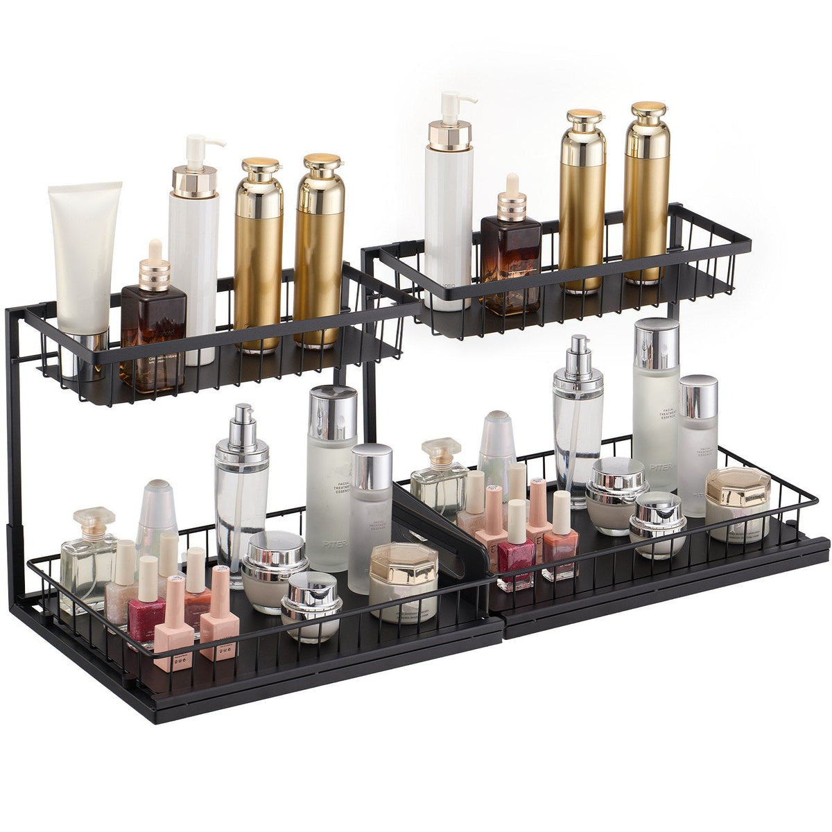 2-Tier Wire Pull Out Cabinet Under Sink Organizer Drawer Basket 2PCS