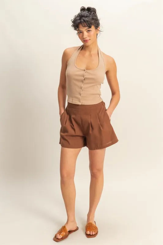 HYFVE Halter Neck Buttoned Washed Top
