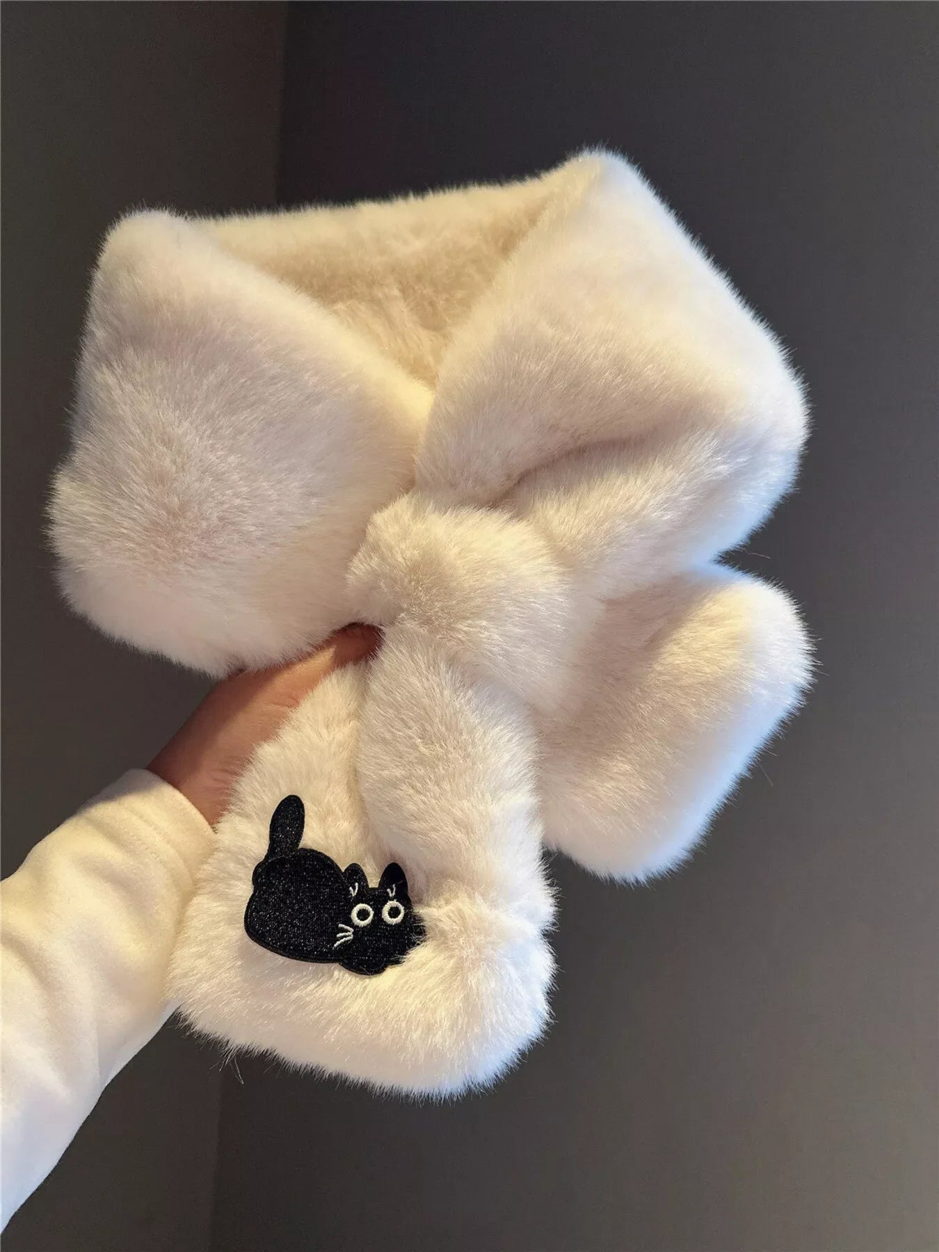 Cat Embroidered Plush Scarf