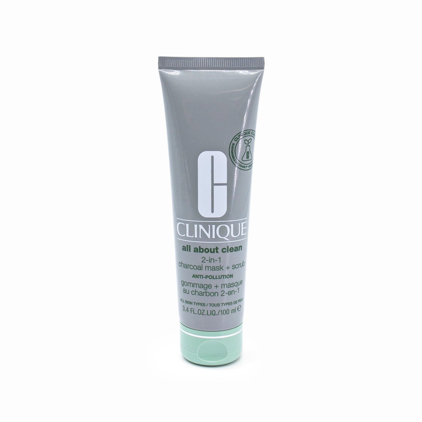 CLINIQUE All About Clean 2-in-1 Charcoal Face Mask + Scrub 3.4oz - New