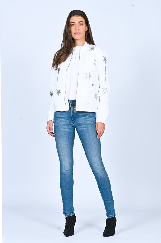 Star Bomber Jacket- White