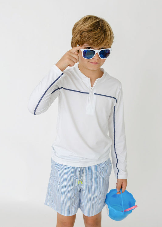 Boys White Zip Rashguard