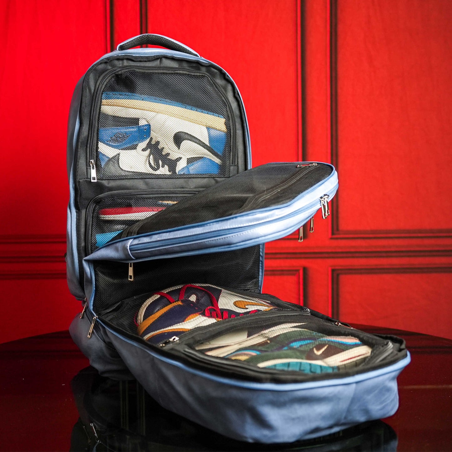 Baby Blue Leather Patented Carry-On Backpack