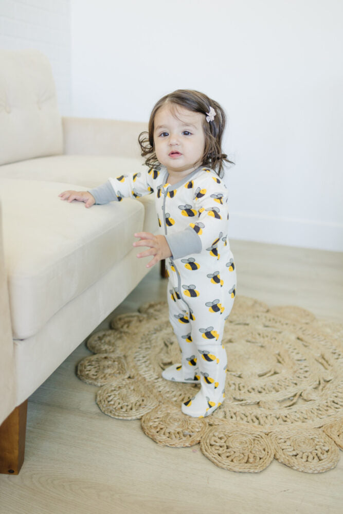 GOTS Certified Organic Cotton Zippy Footed - Bee