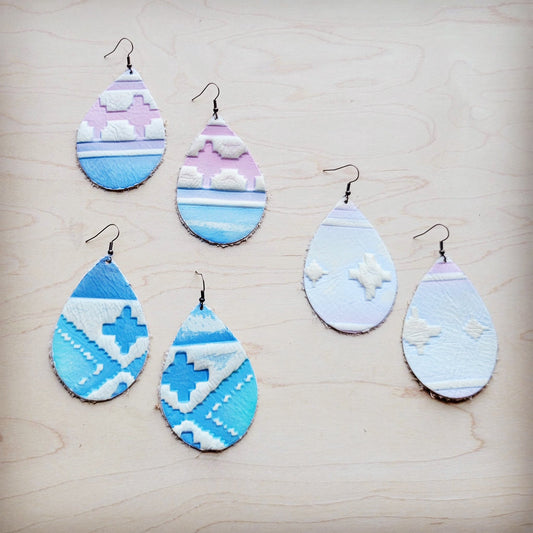 **Leather Teardrop Earring- Pastel Navajo 224y