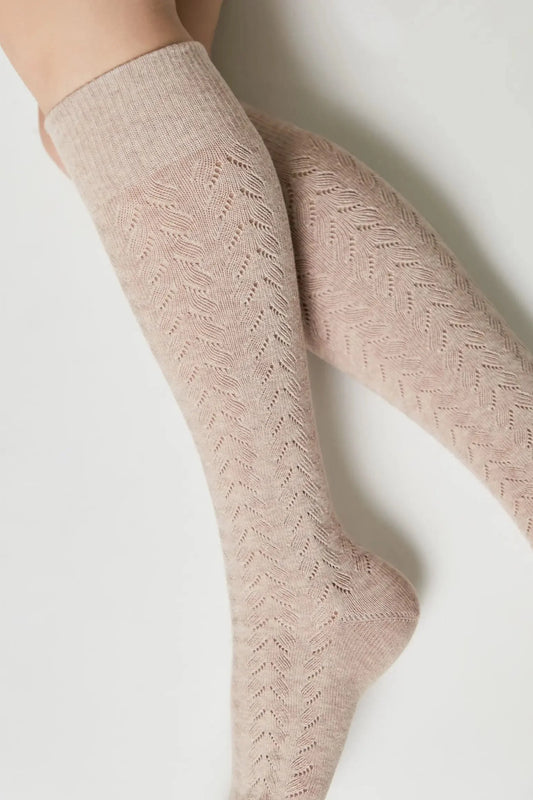 Cotton Knee Highs Conte Classic 010 - Cotton Blend and Knitted Pattern