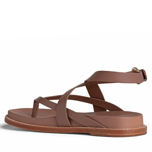 Elise Brown Flat Leather Sandal