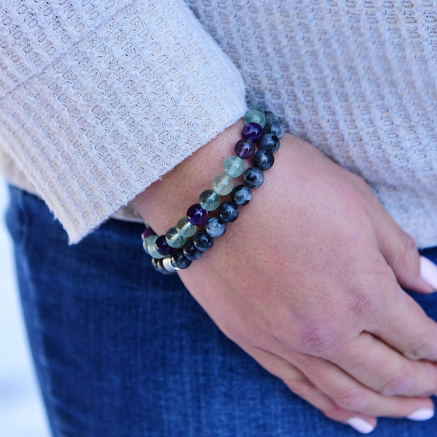 Fluorite and Amethyst Bead Bracelet