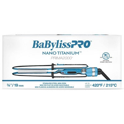BaBylissPRO Nano Titanium Prima2000 Stainless Steel Mini Straightening Flat Iron Blue 3/4" - Imperfect Box