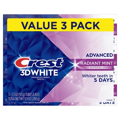 Crest 3D White Advanced Teeth Whitening Toothpaste - Radiant Mint 3.3oz/3pk - Imperfect Box