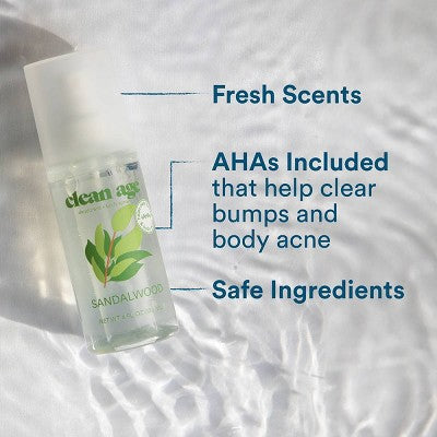 Clean Age Sandalwood AHA Deodorant + Body Spray for Teens 4 fl oz - New