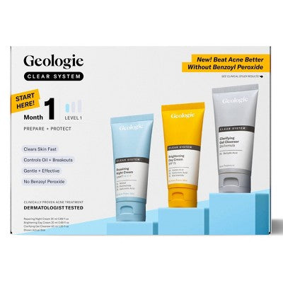 Geologie Clear System Month 1 / Level 1 Acne Treatment & Skincare Set 3pc - New