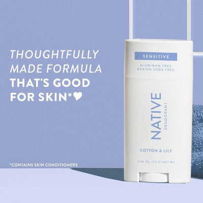 Native Sensitive Solid Deodorant for Women & Men Cotton & Lily Aluminum & Baking Soda Free 2.65oz - New