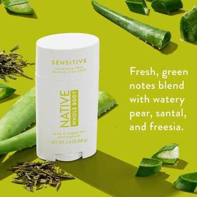 Native Sensitive Solid Deodorant for Women & Men Aloe & Green Tea Aluminum & Baking Soda Free 2.65oz - Imperfect Container