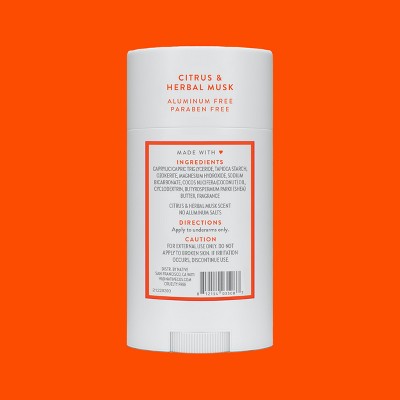 Native Solid Deodorant for Men & Women Citrus & Herbal Musk - Aluminum-Free 2.65oz - New