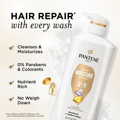 Pantene Pro V Daily Moisture Renewal 2 in 1 Shampoo & Conditioner 23.6 fl oz - New