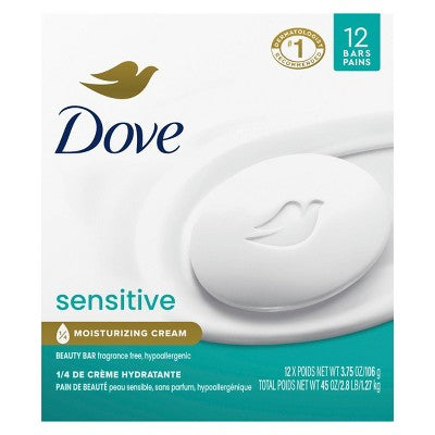 Dove Beauty Sensitive Skin Moisturizing Fragrance-Free Beauty Bar Soap 12pk/3.75oz each - Imperfect Box
