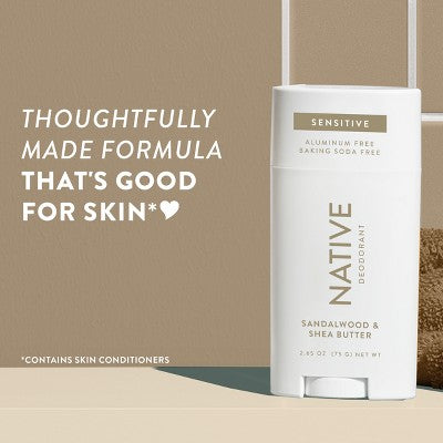 Native Sensitive Solid Deodorant for Men & Women Sandalwood & Shea 2.65oz - New