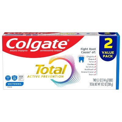 Colgate Total Active Prevention Whitening Toothpaste Mint 5.1oz/2pk - Imperfect Box