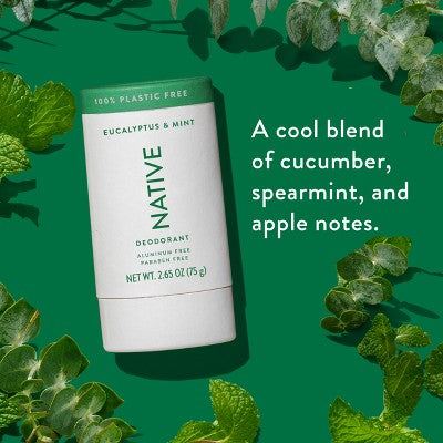Native Solid Deodorant for Men; Women Eucalyptus; Mint Aluminum; Plastic Free 2.65oz - Imperfect Container