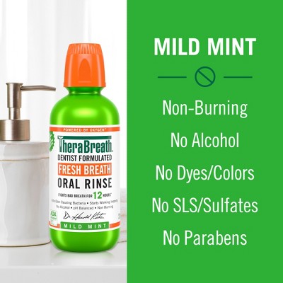 TheraBreath Fresh Breath Mouthwash Alcohol-Free Mild Mint 33.8 fl oz - New