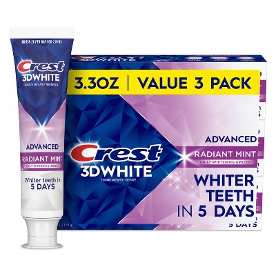 Crest 3D White Advanced Teeth Whitening Toothpaste - Radiant Mint 3.3oz/3pk - Imperfect Box