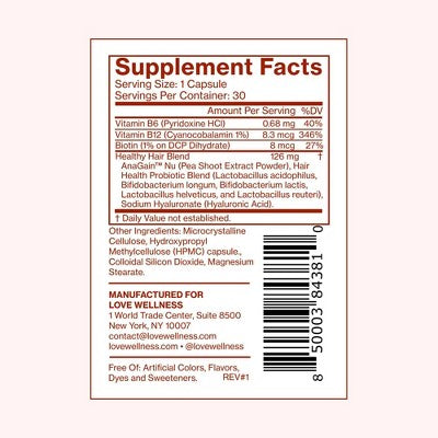 Love Wellness Healthy Hair Probiotics for Fuller and Shinier Hair 30ct - New