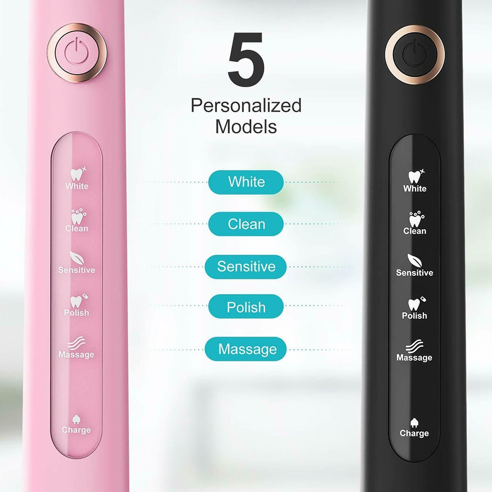 D7 Sonic Electric Toothbrushes with 5 Modes, Smart Timer, Rechargeable, and 8 Super Whitening Toothbrush Heads for Adults and Kids