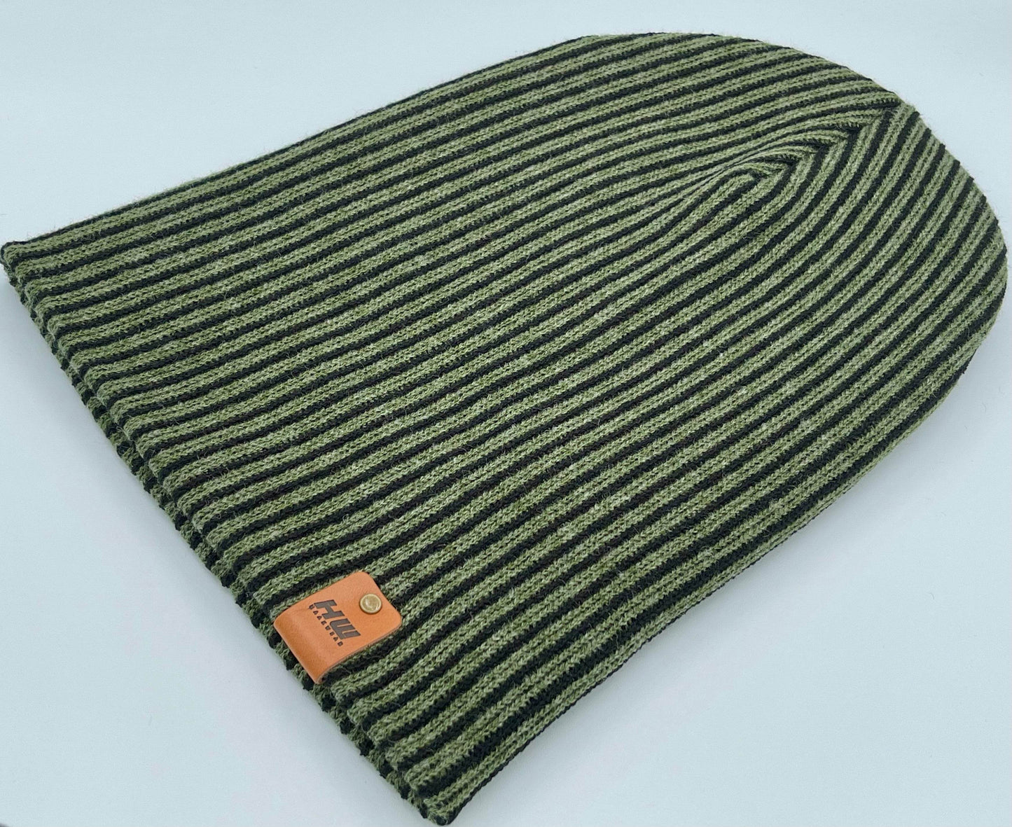 Cuffed Wide Ribbed Striped Beanie, Contrast, Black and Green, Classic Beanie