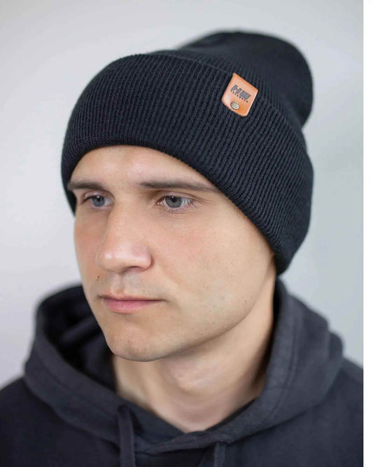 Classic Cuffed Beanie, Charcoal Black