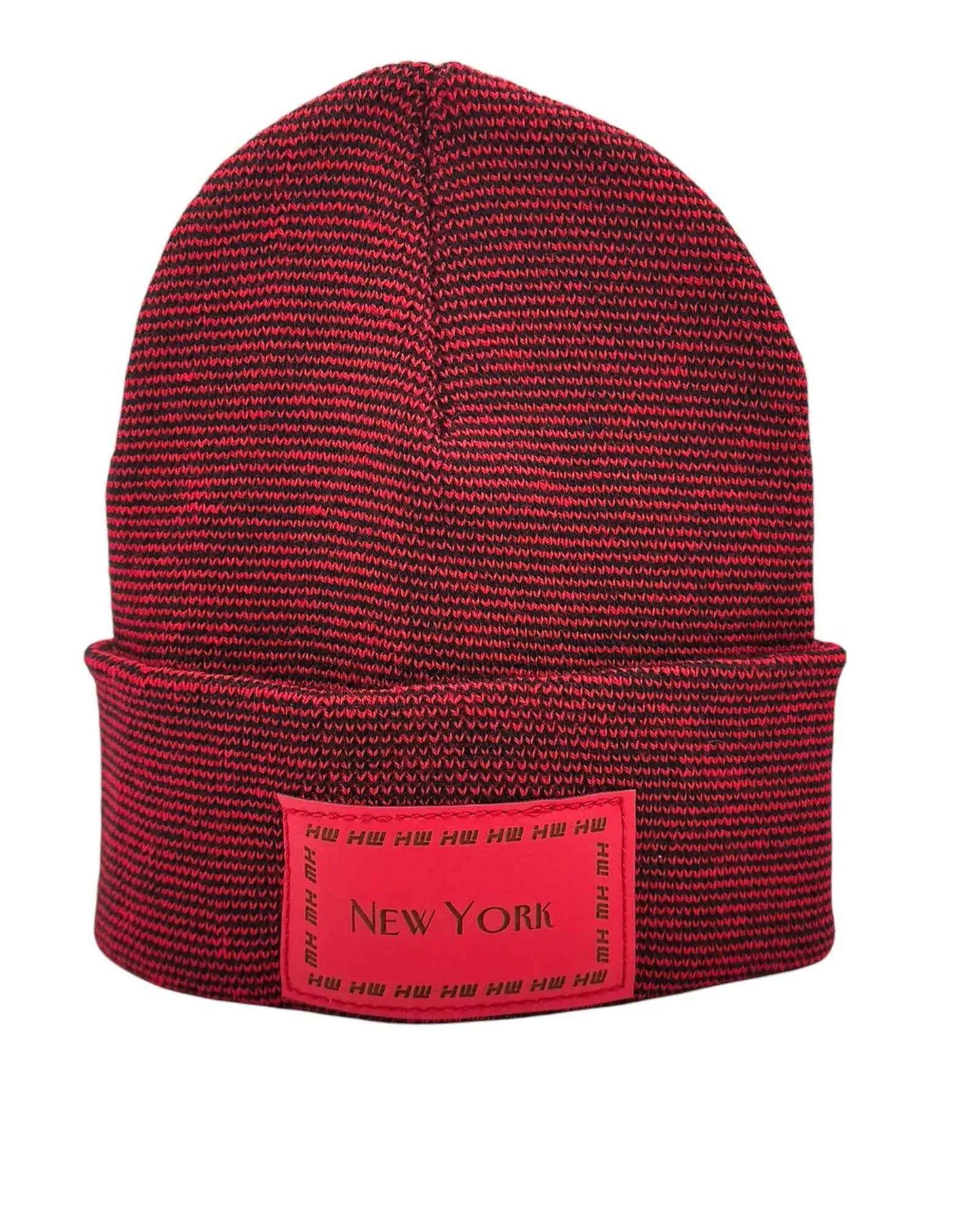 New York, Classic Cuffed Knit Beanie, Black and Red Fusion
