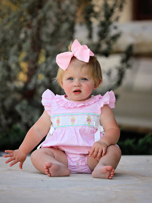 Pink Smocked Church Christ Bishop Christening Romper