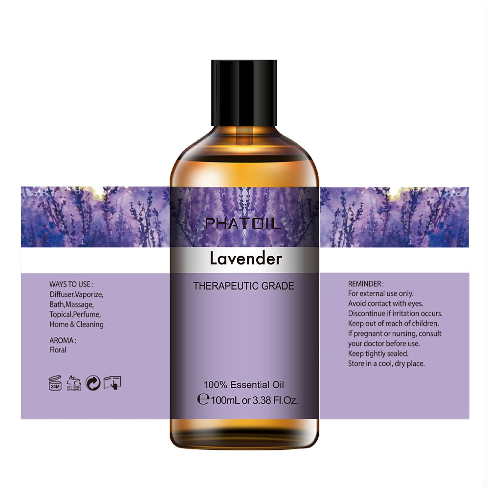 3.38Oz 100ml Lavender Essential Oil Diffuser Pure Natural Plant Essential Oils Vanilla Mint Lemon Tea Tree Citronella Aroma