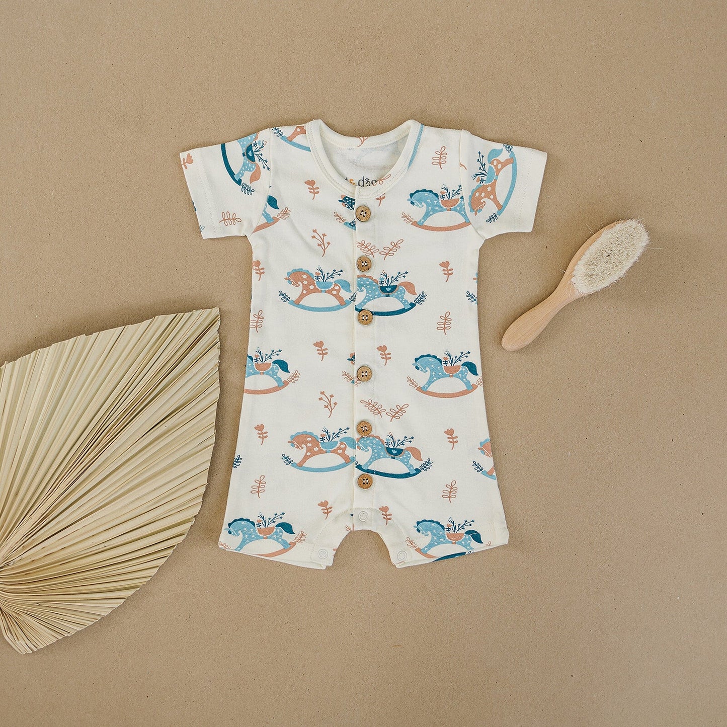 GOTS Certified Organic Cotton Short Sleeve Romper - Rocking Horse