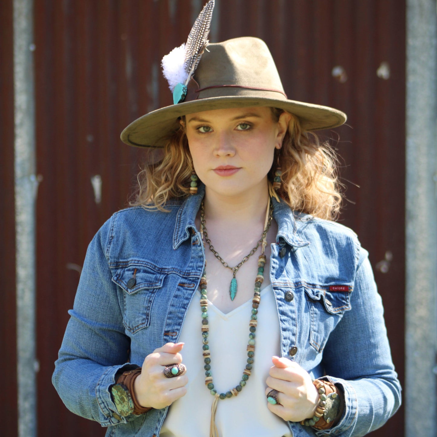 Genuine Leather Wide Cuff Bracelet w/ Ocean Agate Slab 004C