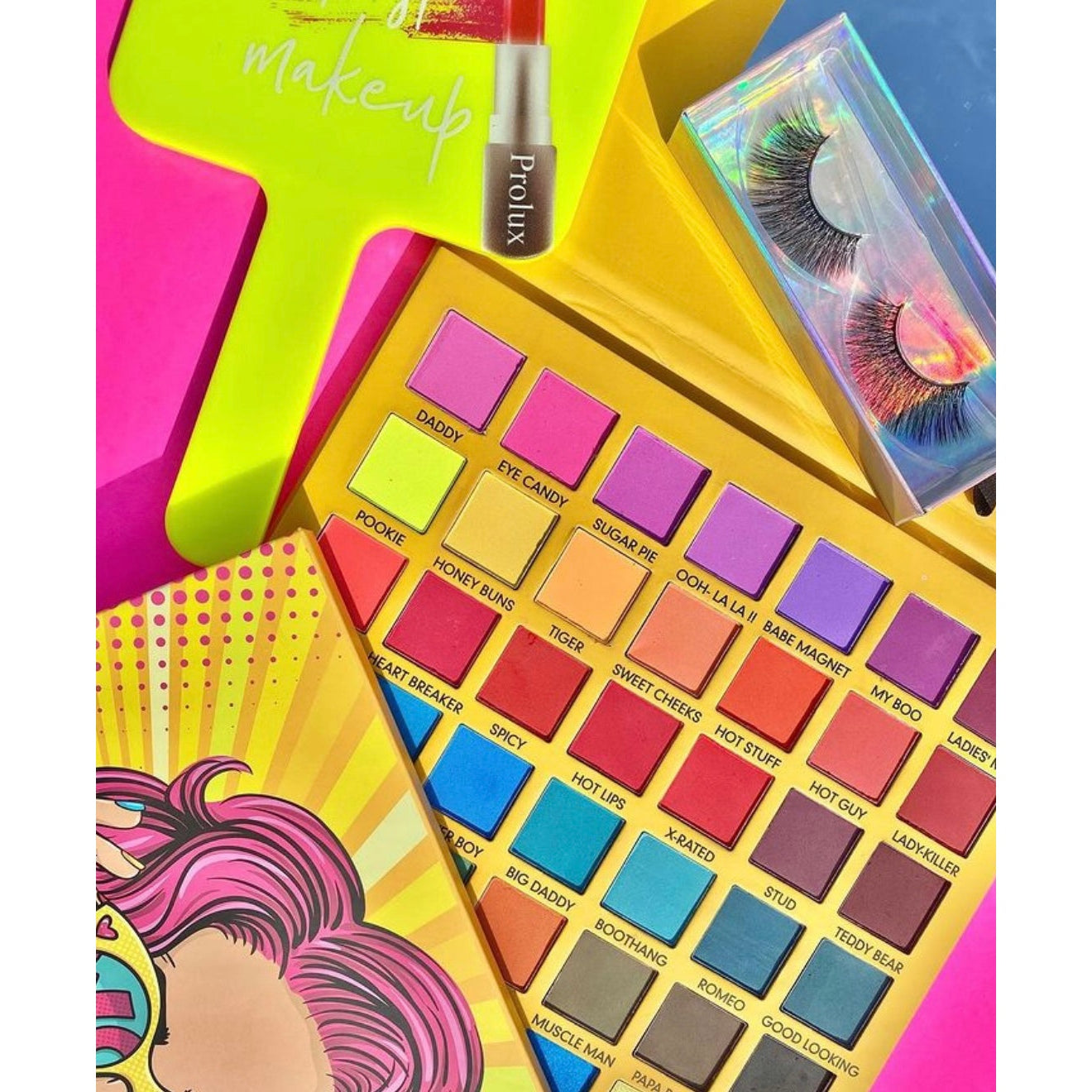 Wow Bundle | Eyeshadow Palette & Neon Pink Brush Set includes