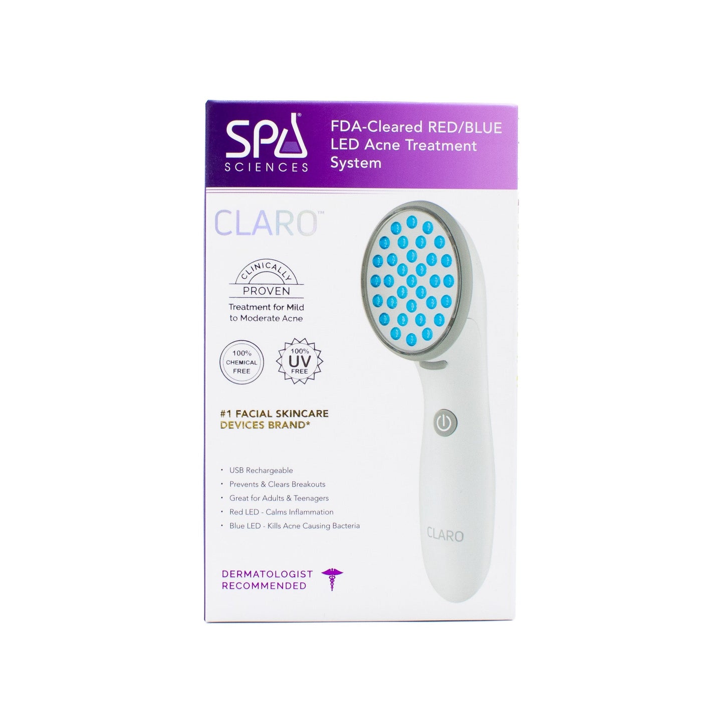 Spa Sciences CLARO Blue & Red LED Acne Treatment Light Therapy - New