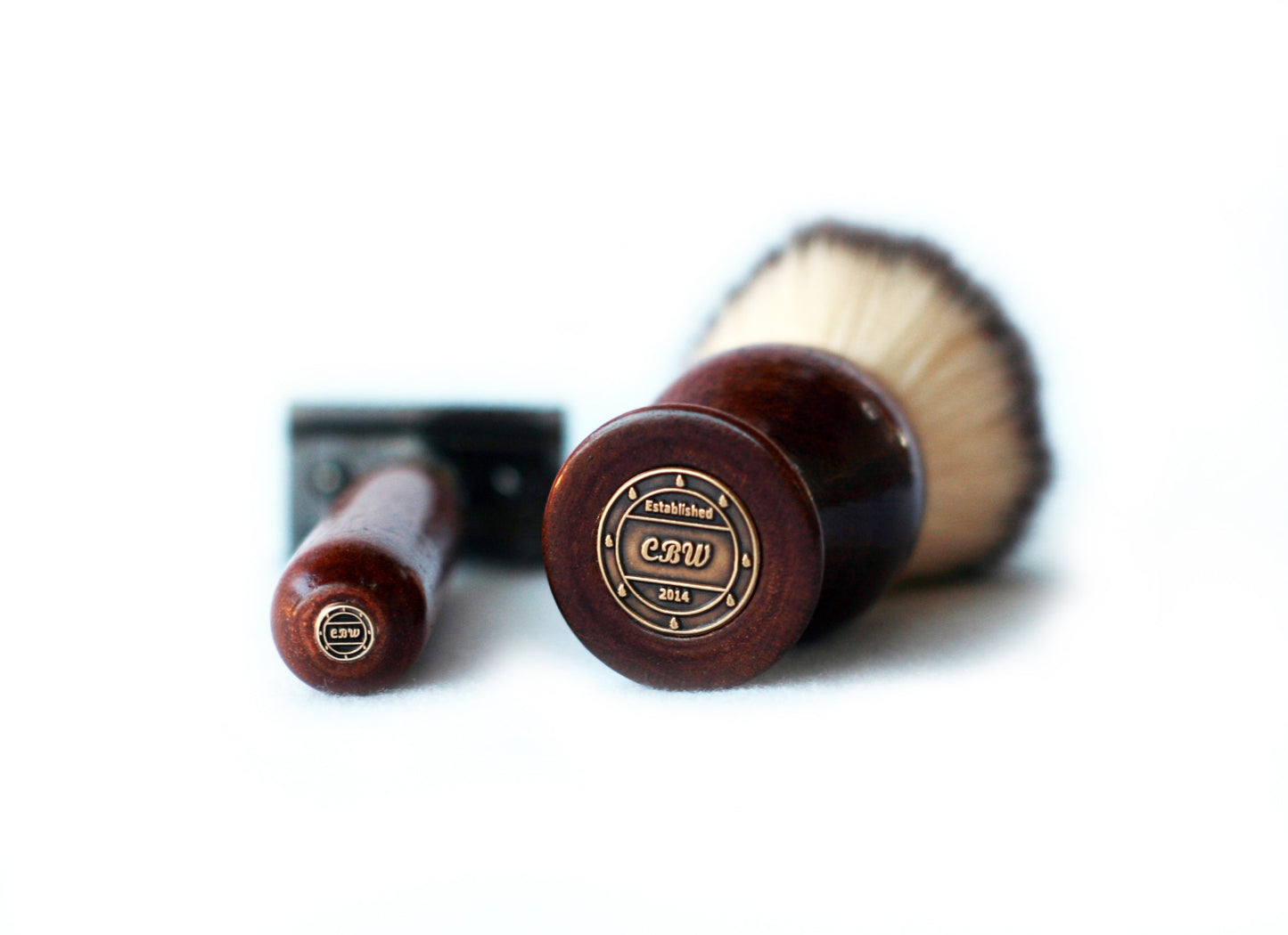 Mahogany Wood Hand Crafted Shave Set with Gunmetal Safety Razor, 26mm Lather Brush, and Matching Shave Stand