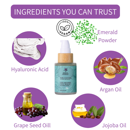 Anti Aging Natural Face Serum with Emerald Powder. Brightening & Smoothing for Mature Skin