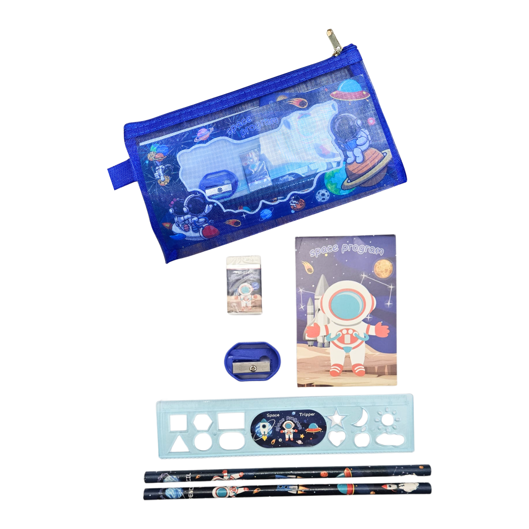Juego Escolar con Cartuchera de Tela “Space Program” (9 Piezas)
