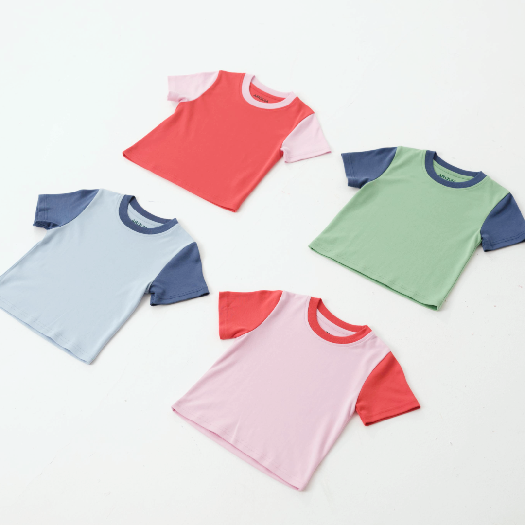 Kids Contrast Tee in Light Blue with Navy Blue