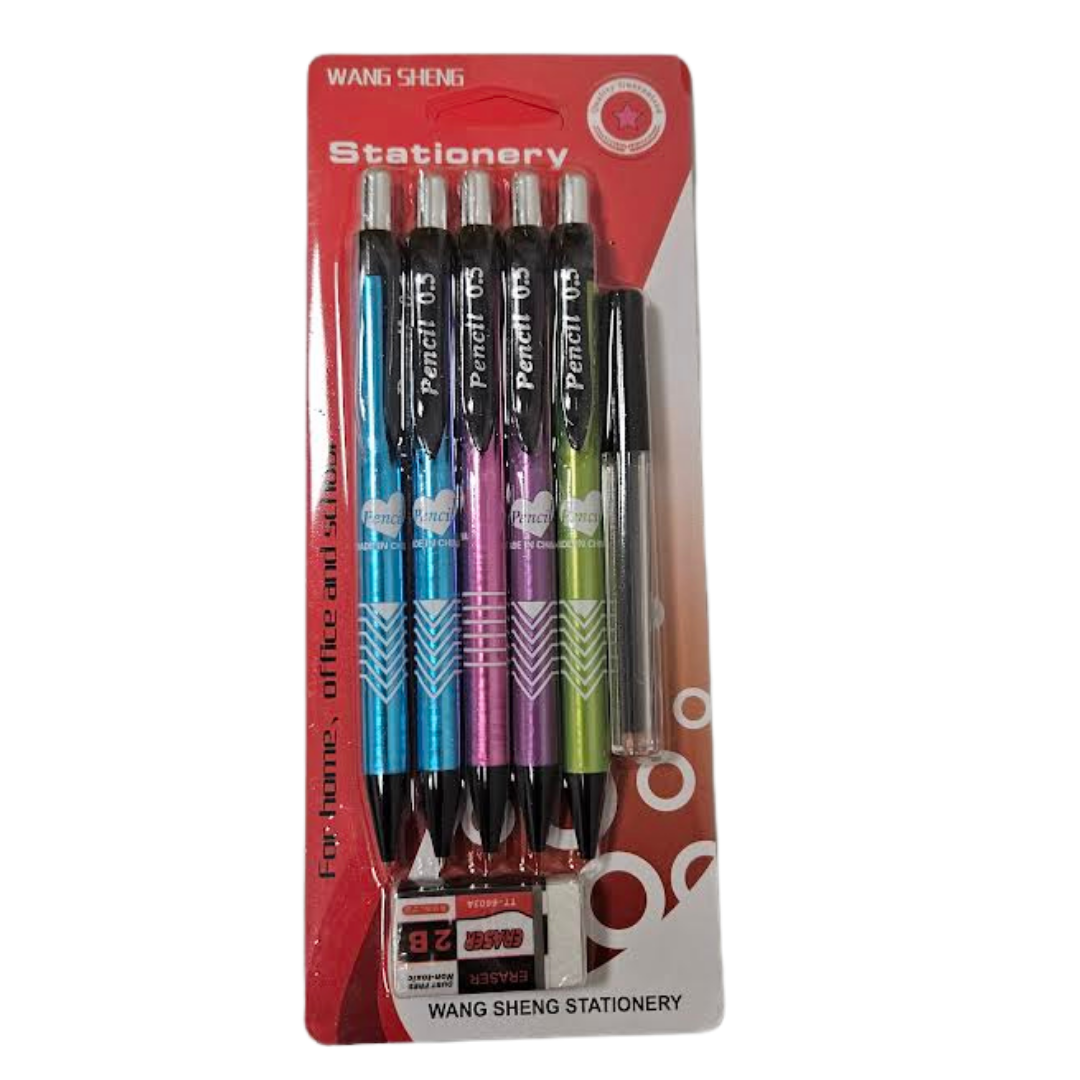 Set de 7 Lápices Mecánicos con Borrador – Ideal para Escuela y Oficina