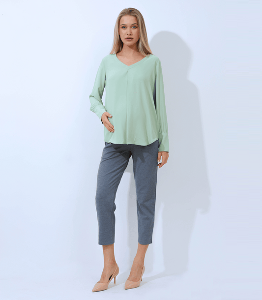 Olive Long Sleeve V-Neck Pleat Maternity Blouse
