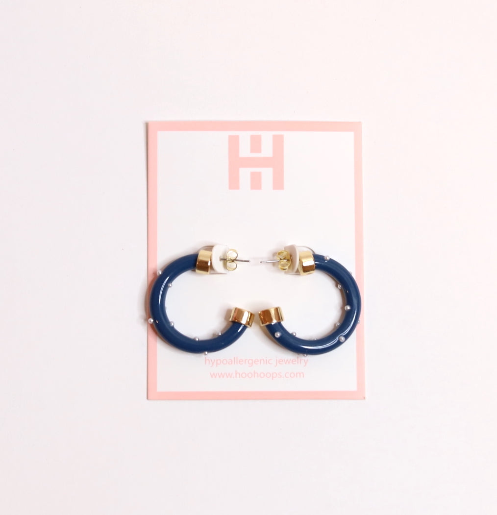 Mini Hoops - Navy with Pearls