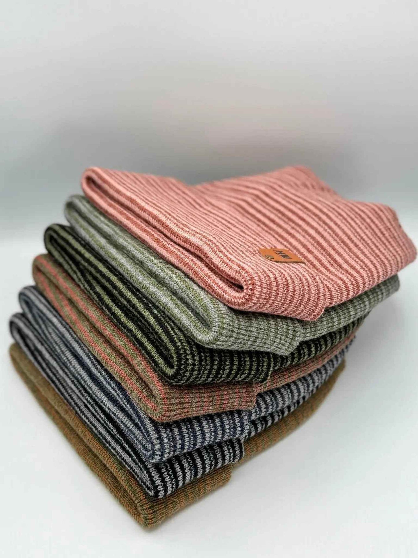 Patented H Stitch Contrast Cuffed Beanie, Gray and Green