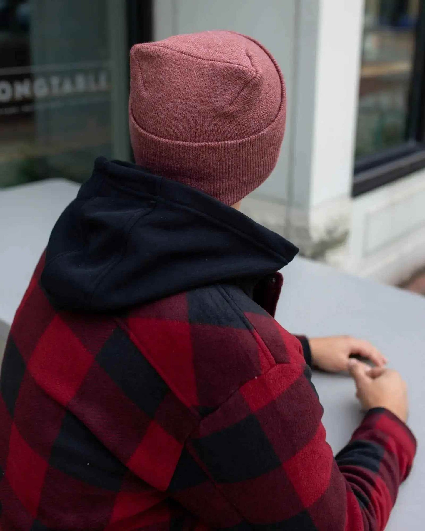 Patented H Stitch Cuffed Beanie, Rusty Burgundy