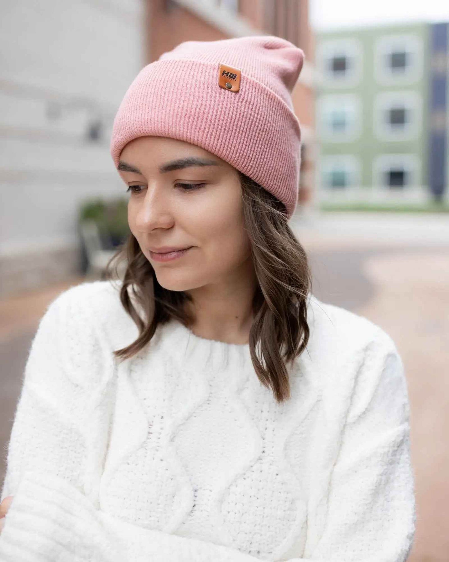 Patented H Stitch Cuffed Beanie, Pearl Pink