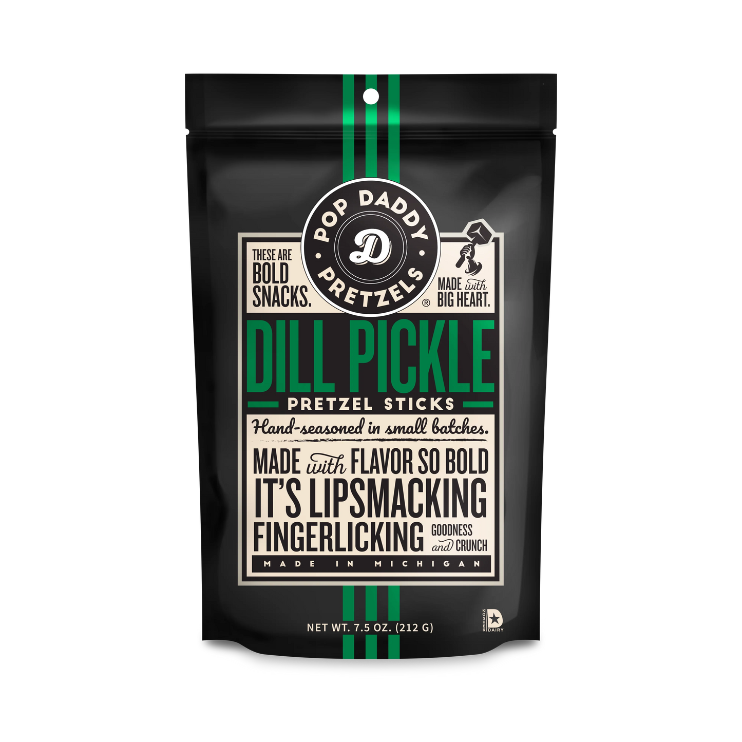 Pop Daddy - Dill Pickle Pretzel Sticks, 7.5 oz (Pack of 12) - Tangy Snack Sticks